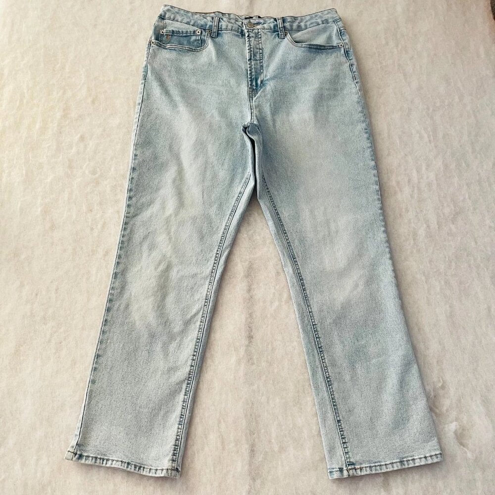 Frye Womens Light Blue High Rise Stretch Denim Straight Leg Jeans Size 14/32